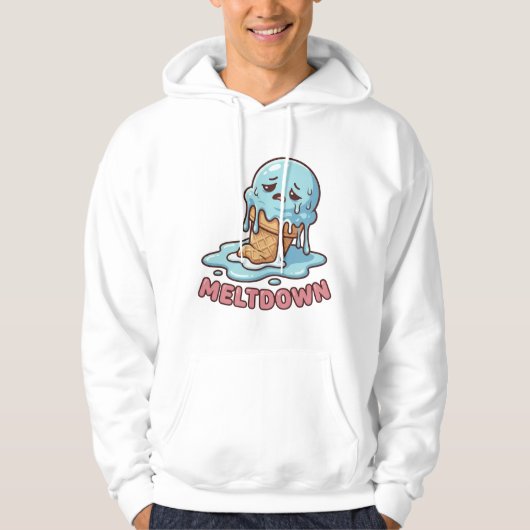 Cute Sad Blue Ice Cream Cartoon Pullover Hoodie パーカ (正面)