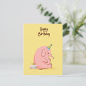 Cute Sad Elephant Birthday Card – Whimsical Pastel ポストカード (スタンド正面)