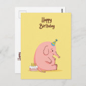 Cute Sad Elephant Birthday Card – Whimsical Pastel ポストカード (正面/裏面)