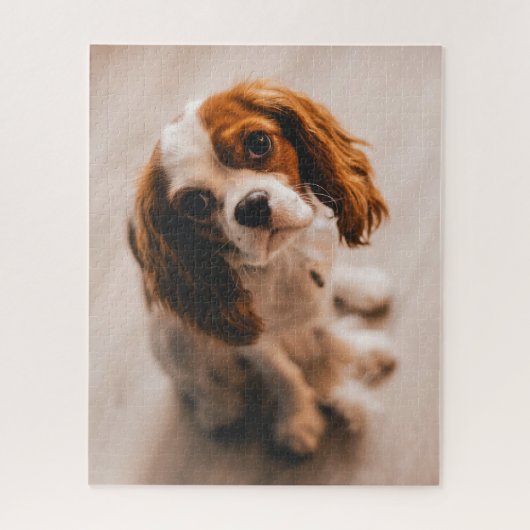 Cute Sad Eyes Red White Cocker Spaniel Puppy Dog ジグソーパズル (縦)