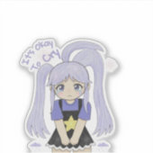 Cute Sad Girl Hand Drawn Illustration – 大丈夫です シール (正面)