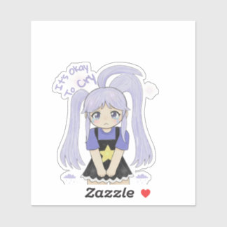 Cute Sad Girl Hand Drawn Illustration – 大丈夫です シール