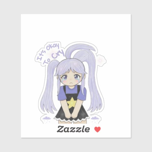 Cute Sad Girl Hand Drawn Illustration – 大丈夫です シール (シート)