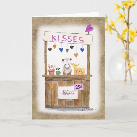 Cute Sad Opossum Kissing booth Funny Valentine カード (黄色い花)