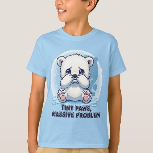Cute Sad Polar Bear Cub Tiny Paws Massive Problem  Tシャツ (正面)