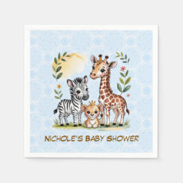 Cute Safari Animal Trio Boy Baby Shower スタンダードカクテルナプキン