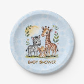 Cute Safari Animal Trio Boy Baby Shower ペーパープレート (正面)