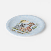 Cute Safari Animal Trio Boy Baby Shower ペーパープレート (アングル)