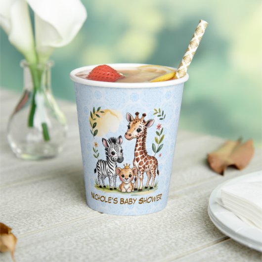 Cute Safari Animal Trio Boy Baby Shower 紙コップ (インサイチュ)