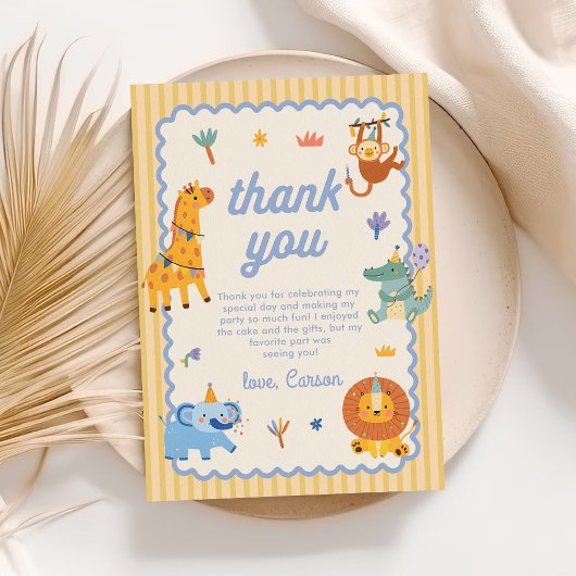 Cute Safari Animals 1st Birthday サンキューカード