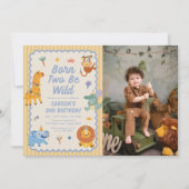 Cute Safari Animals 2nd Birthday Photo 招待状 (正面)