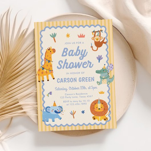 Cute Safari Animals Boy Baby Shower 招待状