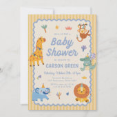Cute Safari Animals Boy Baby Shower 招待状 (正面)