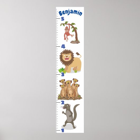 Cute safari animals cartoon growth chart ポスター (正面)