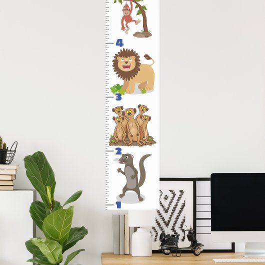 Cute safari animals cartoon growth chart ポスター (ホームオフィス)