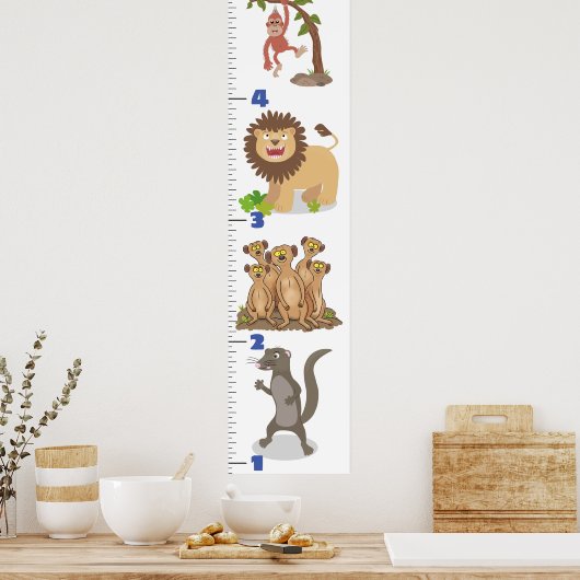 Cute safari animals cartoon growth chart ポスター (キッチン)