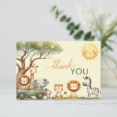 Cute safari animals gender neutral baby shower サンキューカード (スタンド正面)