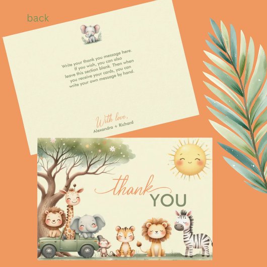 Cute safari animals gender neutral baby shower サンキューカード
