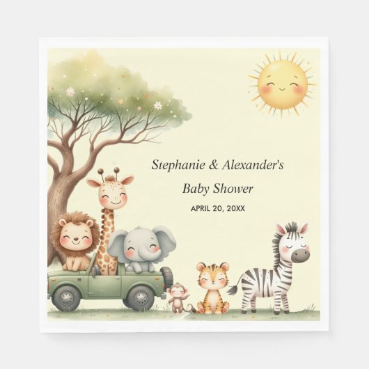 Cute safari animals gender neutral baby shower スタンダードランチョンナプキン (正面)