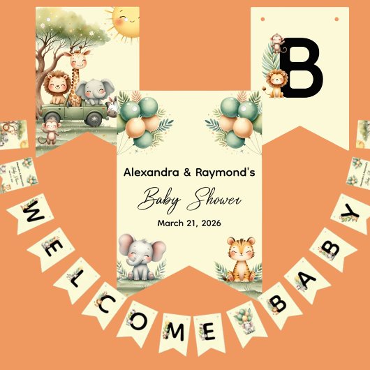 Cute safari animals gender neutral baby shower バンティングフラッグ