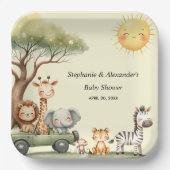 Cute safari animals gender neutral baby shower ペーパープレート (正面)