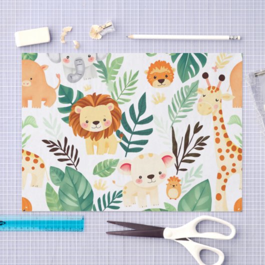 Cute Safari Animals Jungle Pattern 薄葉紙 (クラフト)
