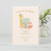 Cute Safari Animals Kids Birthday Invitation Card 招待状 (スタンド正面)