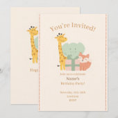 Cute Safari Animals Kids Birthday Invitation Card 招待状 (正面/裏面)