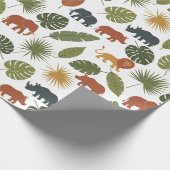 Cute Safari Animals & Leaves Birthday  ラッピングペーパー (角)