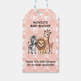 Cute Safari Animals Pink Florals Girl Baby Shower ギフトタグ