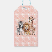 Cute Safari Animals Pink Florals Girl Baby Shower ギフトタグ (裏面)