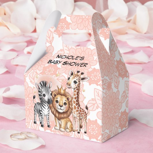 Cute Safari Animals Pink Florals Girl Baby Shower フェイバーボックス (ウェディング)