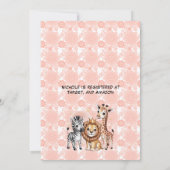 Cute Safari Animals Pink Florals Girl Baby Shower 招待状 (裏面)