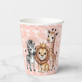 Cute Safari Animals Pink Florals Girl Baby Shower 紙コップ (裏面)