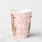Cute Safari Animals Pink Florals Girl Baby Shower 紙コップ (右)
