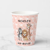 Cute Safari Animals Pink Florals Girl Baby Shower 紙コップ (正面)
