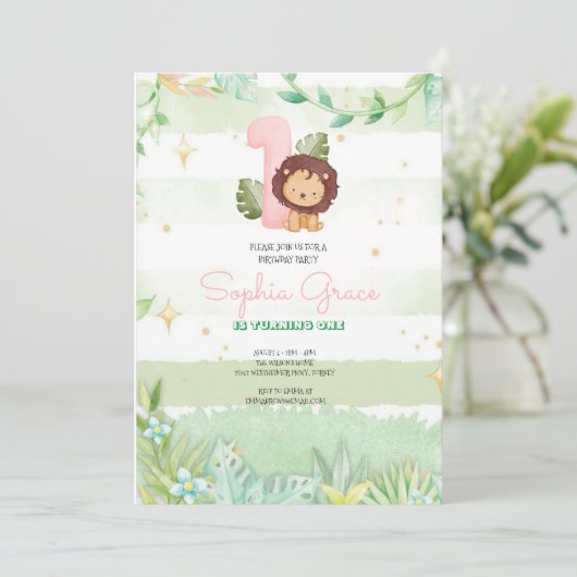 Cute Safari Animals primer cumpleaños 招待状 (スタンド正面)