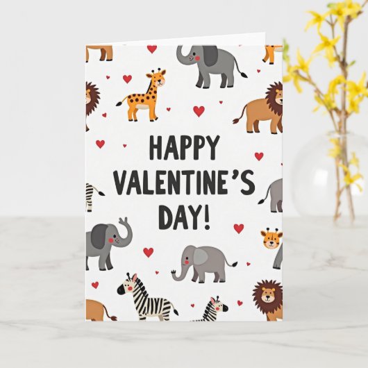 Cute Safari Animals Valentines Day Card カード (黄色い花)