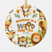 Cute Safari Animals WILD ONE 1st Birthday Photo セラミックオーナメント (正面)