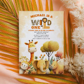 Cute Safari Animals WILD ONE ZOO 1st Birthday  招待状