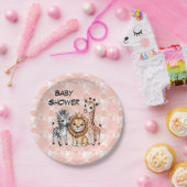 Cute Safari Animals With Pink Florals ペーパープレート (パーティー)