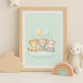 Cute Safari Baby Animal Wall Art ポスター
