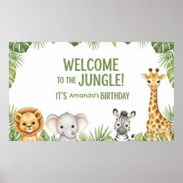 Cute Safari Baby Animals Welcome Birthday Poster ポスター