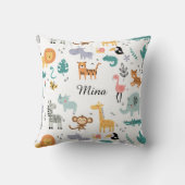 Cute Safari Jungle Animals Personalized Baby Name クッション (裏面)