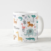 Cute Safari Jungle Animals Personalized Baby Name ジャンボコーヒーマグカップ (正面右)