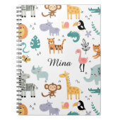 Cute Safari Jungle Animals Personalized Baby Name ノートブック (正面)