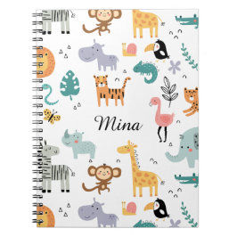 Cute Safari Jungle Animals Personalized Baby Name ノートブック