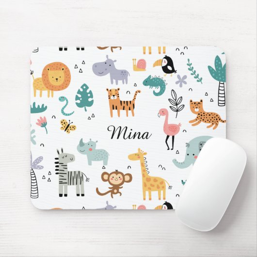 Cute Safari Jungle Animals Personalized Baby Name マウスパッド (マウス)