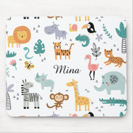 Cute Safari Jungle Animals Personalized Baby Name マウスパッド