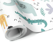 Cute Safari Jungle Animals Personalized Baby Name ラッピングペーパー (ロールコーナー)